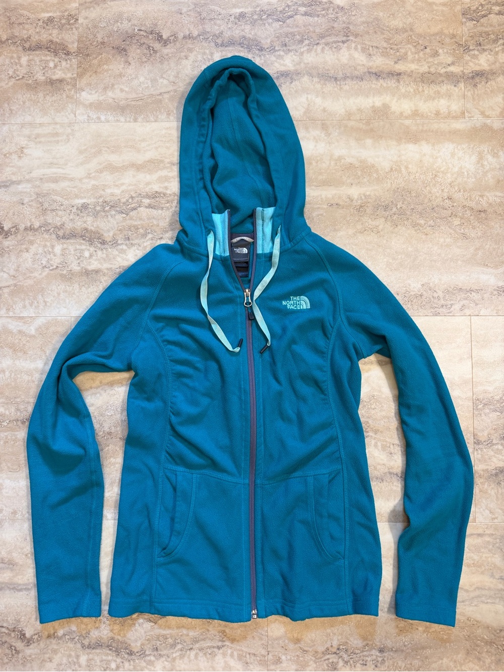 The North Face Teal Zip-Up Hooded Fleece Jacket